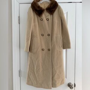 Sears 1960 Vintage Tan Trench Coat with Brown Mink Fur Collar